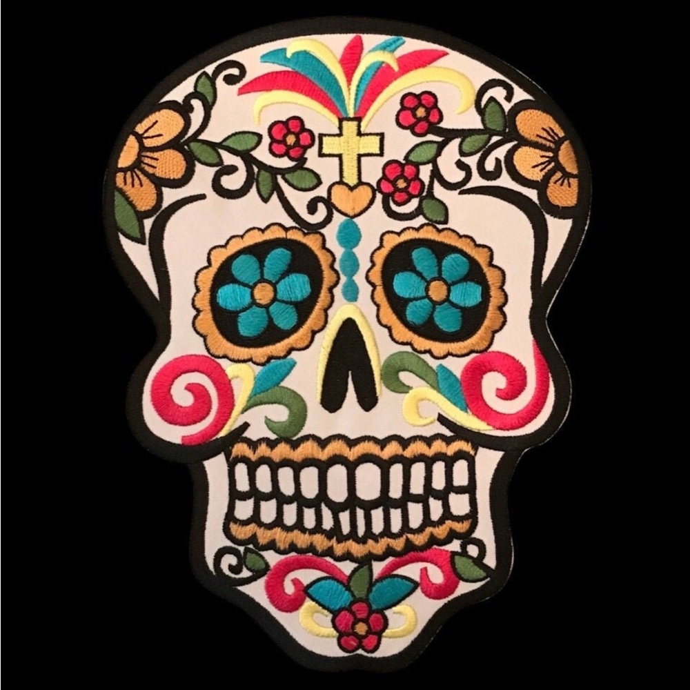 Large Sugar Skull Back Patch Biker Iron or Sew on Patch